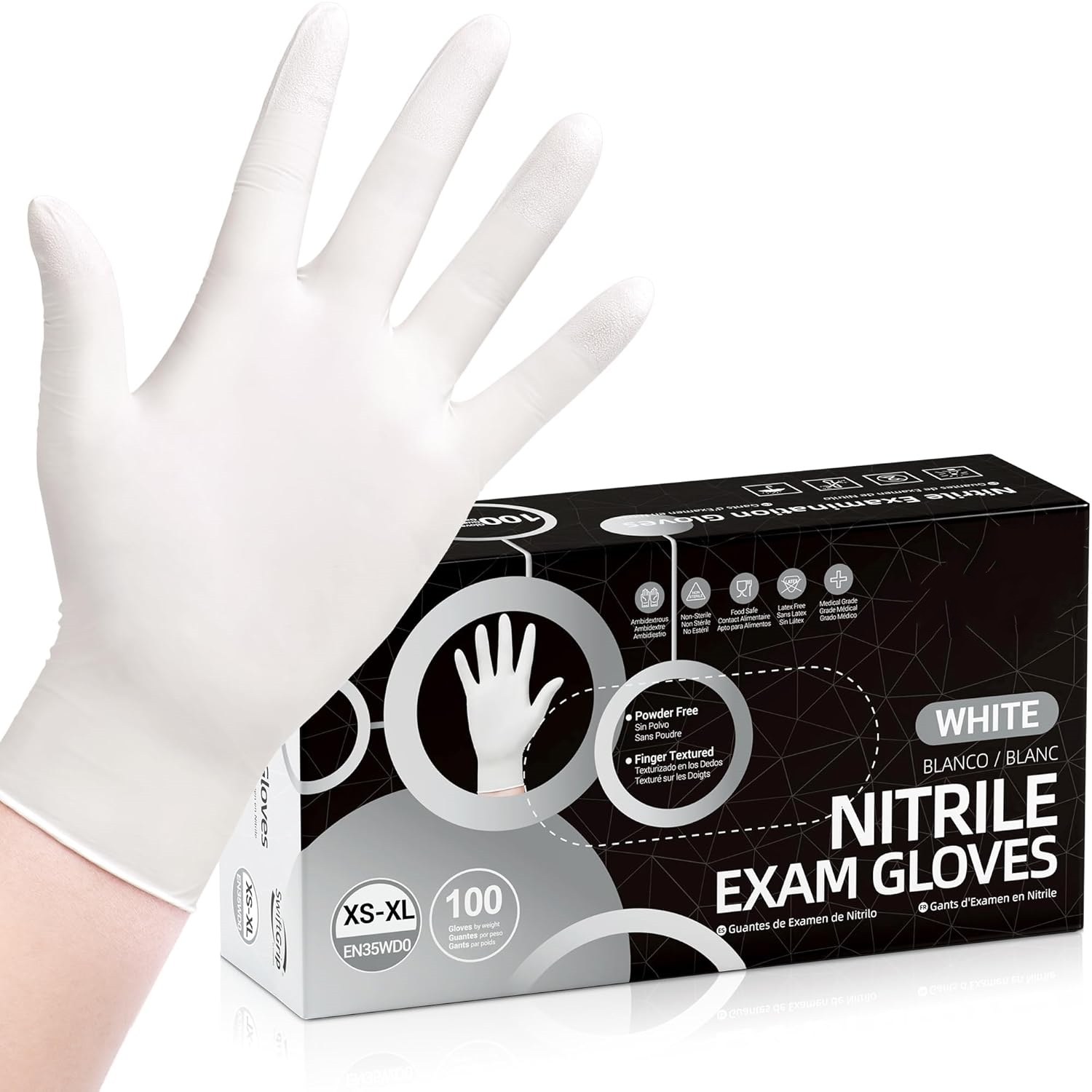 Medical Gloves - 100 шт. одноразовых нитриловых перчаток, белые,